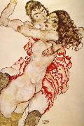 Egon Schiele Two Girls Embracing Each other oil painting